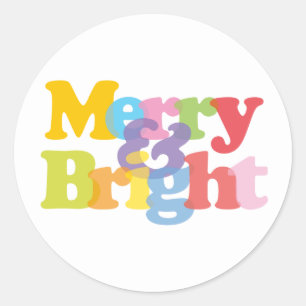 Merry And Bright Fun Colorful Christmas Holidays Classic Round Sticker