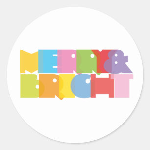 Merry And Bright Fun Colorful Christmas Holidays Classic Round Sticker