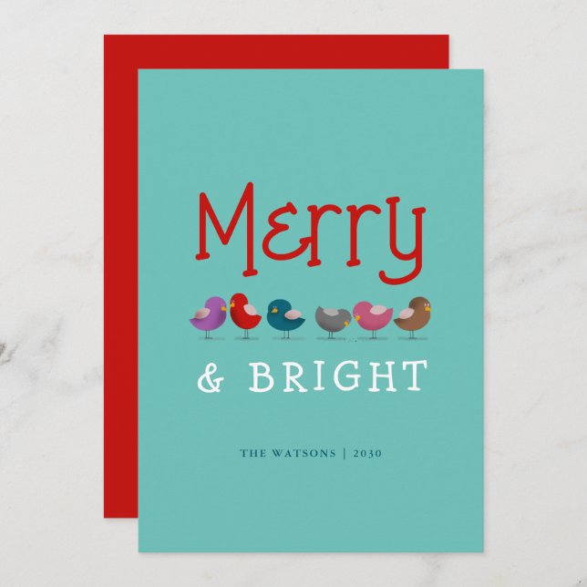 Merry and Bright Fun Cute Christmas Holiday Card (Front/Back)