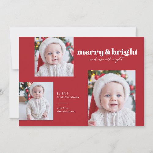 Merry and Bright Funny Babys First Christmas Card