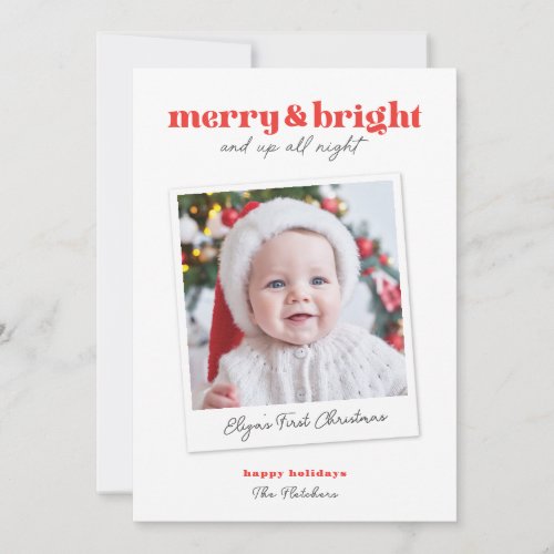 Merry and Bright Funny Babys First Christmas Card