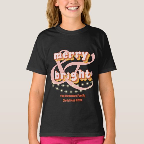 Merry and Bright Girls Groovy Christmas Holiday T_Shirt