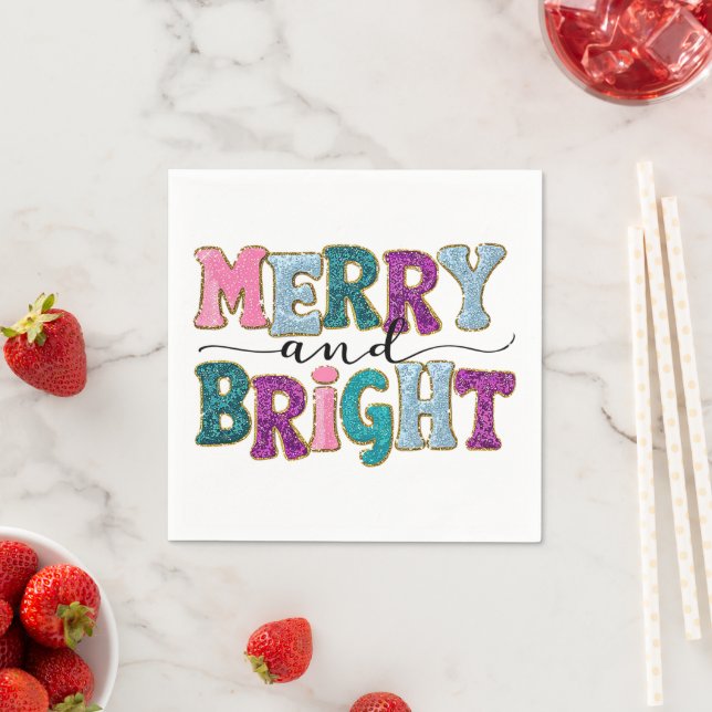 Merry and Bright Glitter Christmas Napkins (Insitu)