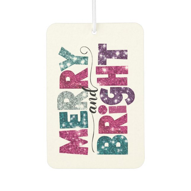 Merry And Bright Glittery Text Air Freshener (Front)