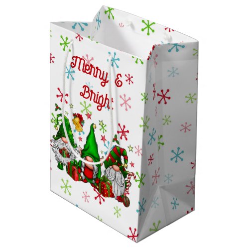 Merry And Bright Gnomes Medium Gift Bag