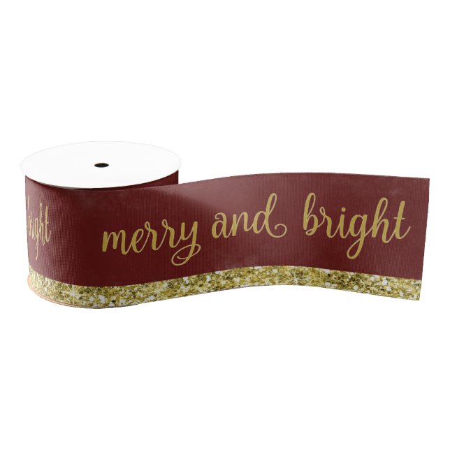 Merry and Bright Gold Burgundy Ribbon (Spool)