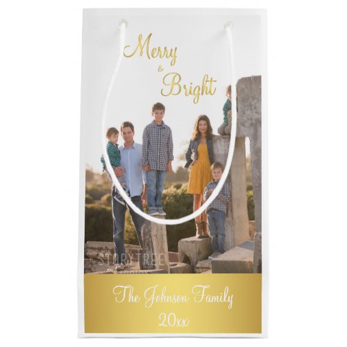 Merry And Bright Gold Christmas Photo Gift Bags