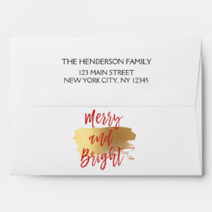 Merry and Bright Gold Foil and Red Christmas Envelope
