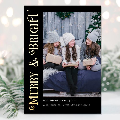 Merry and Bright Gold Foil Elegant photo Christmas Foil Holiday Card