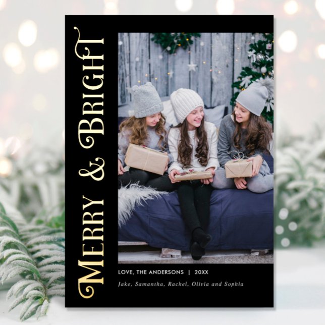 Merry and Bright Gold Foil Elegant photo Christmas Foil Holiday Card (Creator Uploaded)
