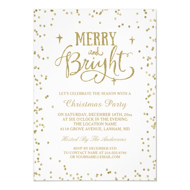Merry And Bright Gold Glitter Dots Christmas Party Invitation