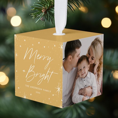 Merry and Bright Gold Photo Cube Ornament