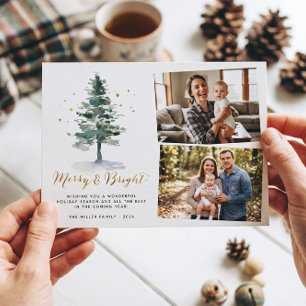 Merry and Bright Gold Script Christmas Photo Holiday Card