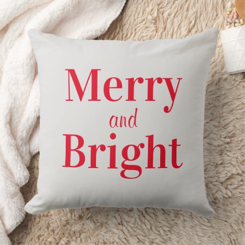 Merry and Bright Gray Grey Holiday Christmas  Throw Pillow