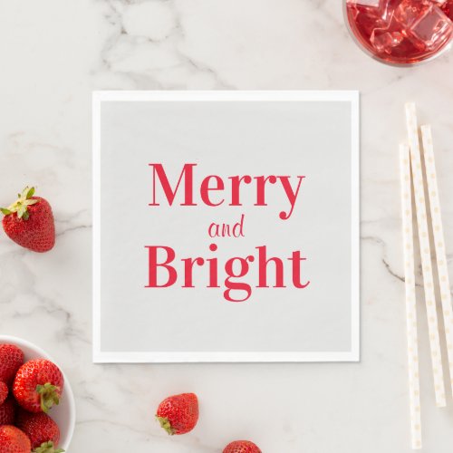 Merry and Bright Gray Grey Holiday Paper Napkins