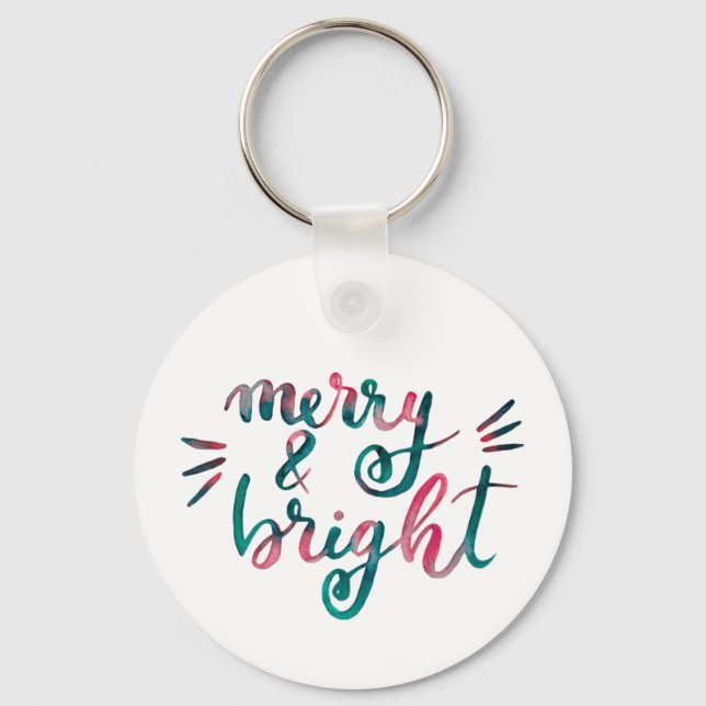 Merry and bright - green and pink keychain (Front)