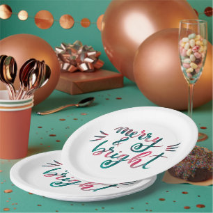 Merry and bright - green and pink paper plates