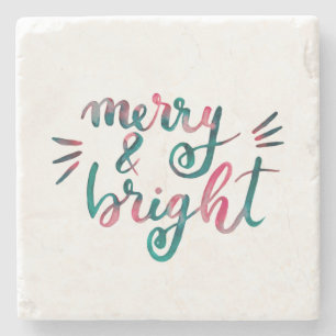 Merry and bright - green and pink stone coaster