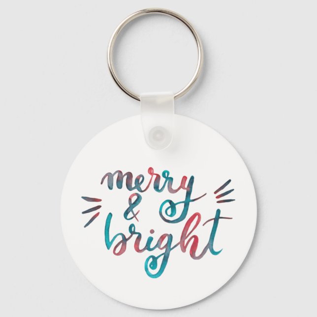 Merry and bright - green and red keychain (Front)