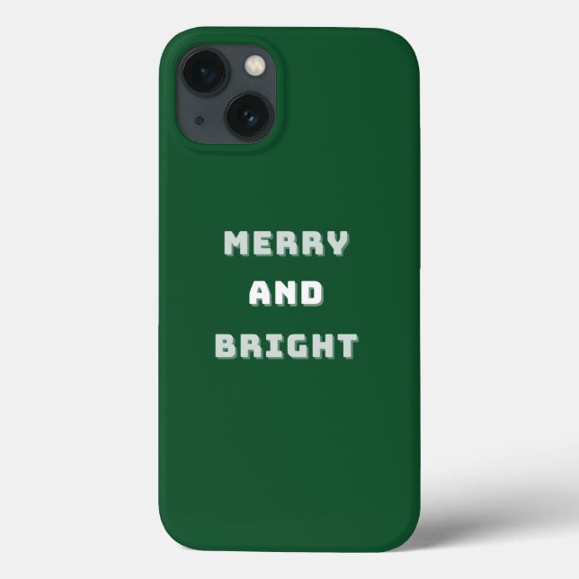 Merry and Bright, Green Christmas Art, Holiday Case-Mate iPhone Case (Back)