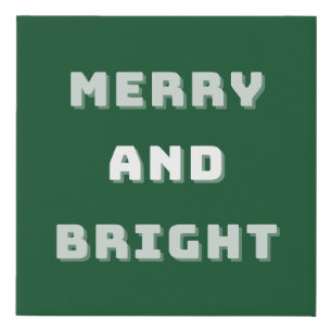 Merry and Bright, Green Christmas Art, Holiday Faux Canvas Print