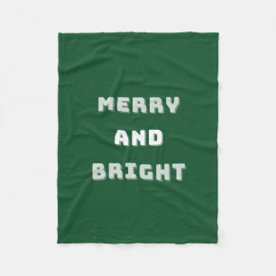 Merry and Bright, Green Christmas Art, Holiday Fleece Blanket