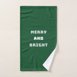 Merry and Bright, Green Christmas Art, Holiday Hand Towel