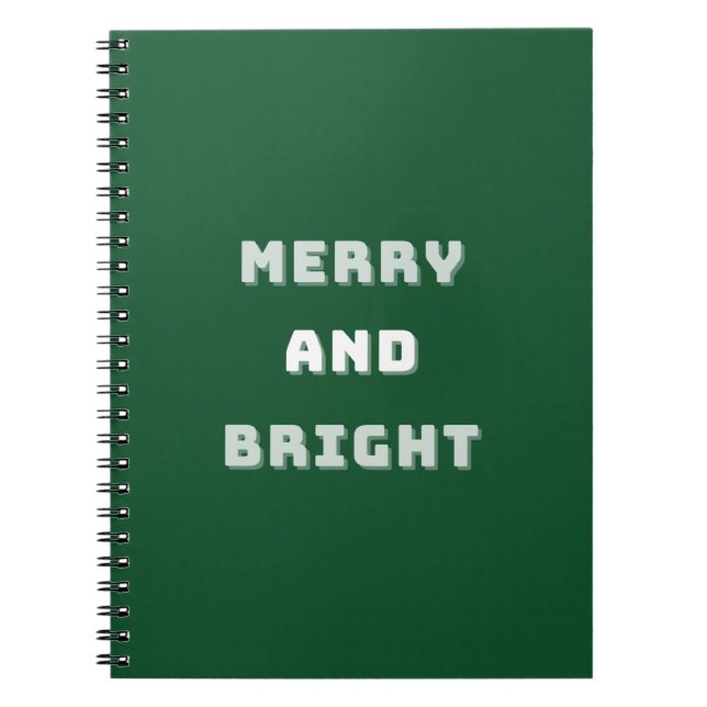 Merry and Bright, Green Christmas Art, Holiday Notebook (Front)