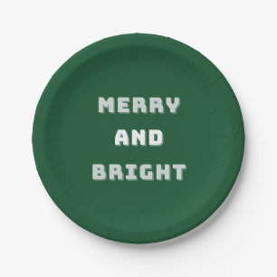 Merry and Bright, Green Christmas Art, Holiday Paper Plates