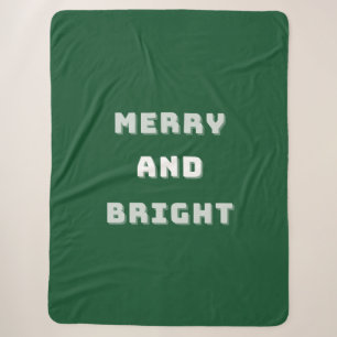 Merry and Bright, Green Christmas Art, Holiday Sherpa Blanket