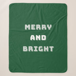 Merry and Bright, Green Christmas Art, Holiday Sherpa Blanket