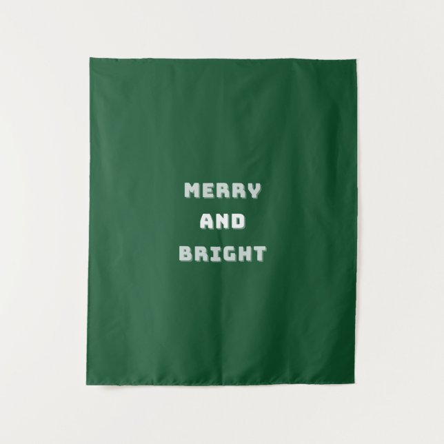 Merry and Bright, Green Christmas Art, Holiday  Tapestry (Front)