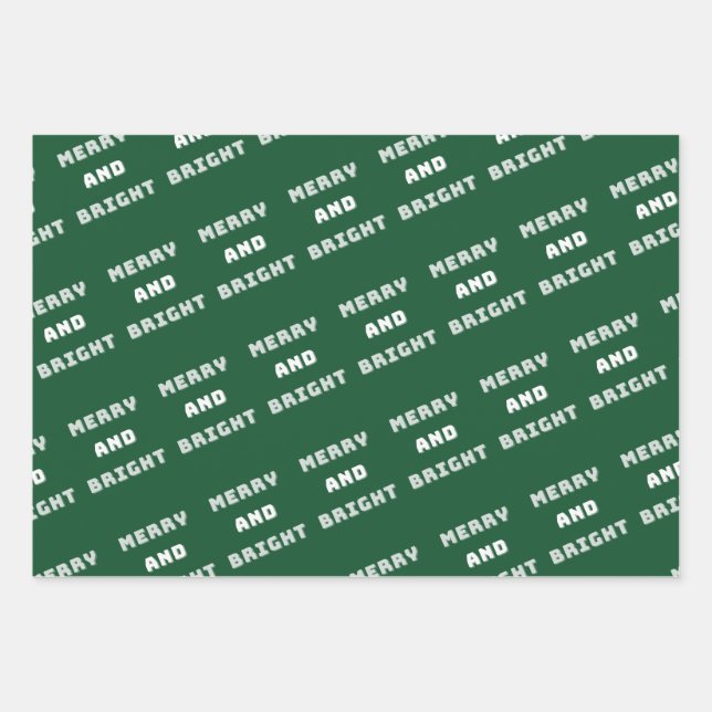 Merry and Bright, Green Christmas Art, Holiday Wrapping Paper Sheets (Front)