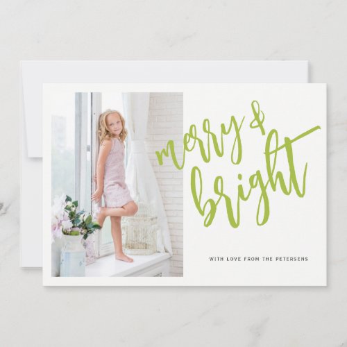 Merry and Bright green Christmas photo Holiday Card