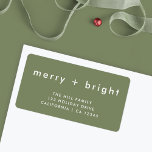 Merry and Bright | Green Christmas Return Address Label<br><div class="desc">Simple, stylish, trendy "merry bright" return address label with modern minimalist typography in white on a rich moss green background. The greeting, name and address can be easily customized for a personal touch. A quirky, unique christmas label to be paired with our complementary range of cards will mean you stand...</div>