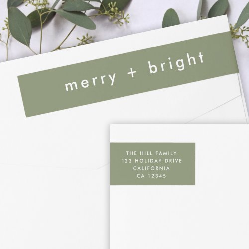 Merry and Bright  Green Christmas Return Address Wrap Around Label