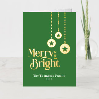 "Merry and Bright" Green Folded Foil Holiday Card