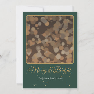 Merry and Bright Green Gold Photo Christmas Card