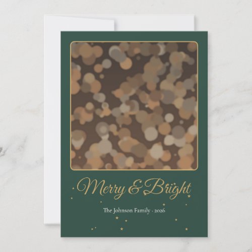 Merry and Bright Green Gold Photo Christmas Card