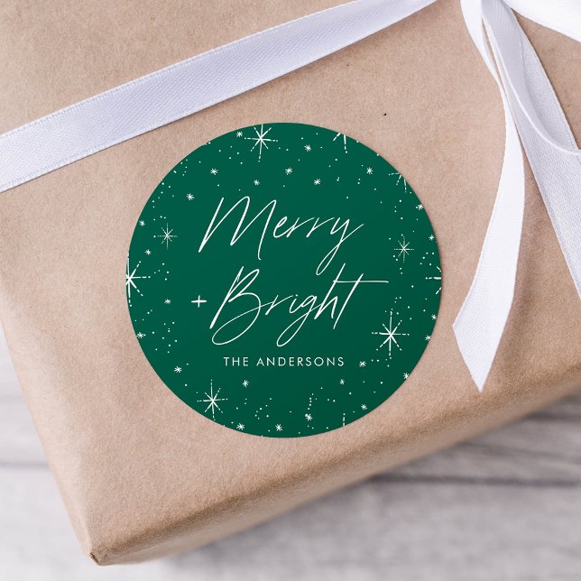 Merry and Bright Green Holiday Classic Round Sticker (Creator Uploaded)
