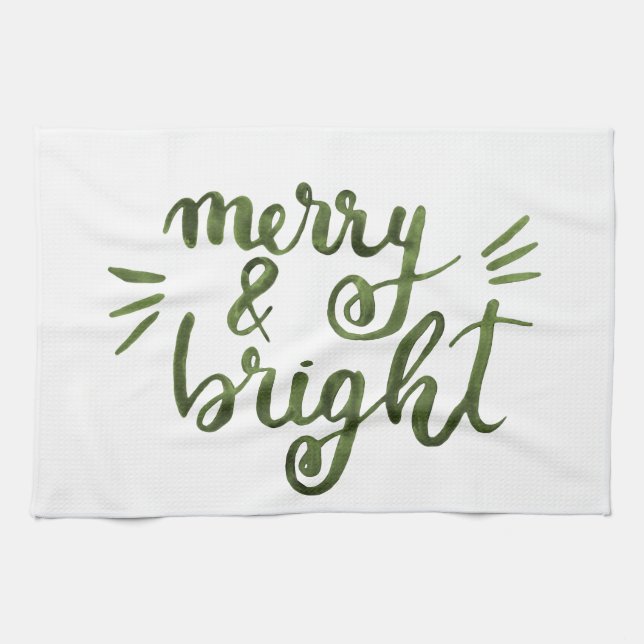 Merry and bright - green kitchen towel (Horizontal)