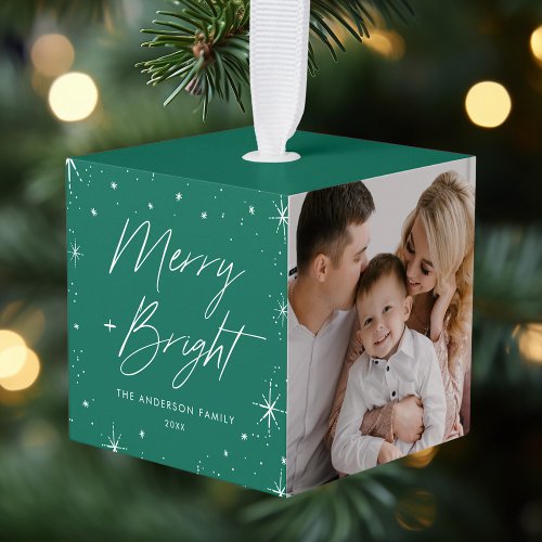 Merry and Bright Green Photo Cube Ornament