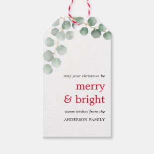 Merry and Bright Green poinsettia leaf Christmas Gift Tags