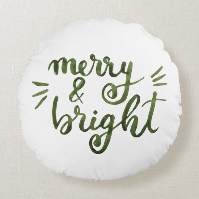Merry and bright - green round pillow (Front)