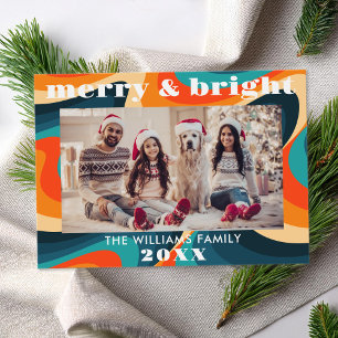 Merry and Bright Groovy Retro Photo Holiday Card