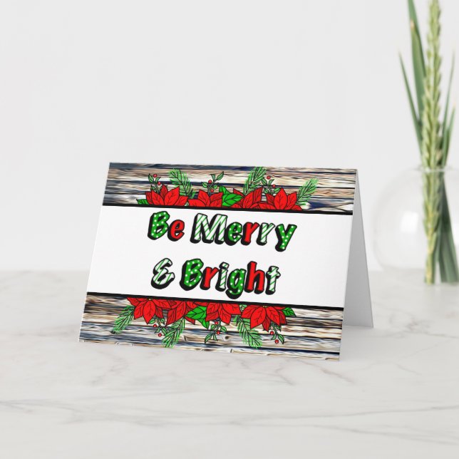 Merry and Bright Hand Drawn Poinsettias Card (Front)