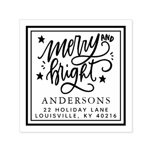 Merry And Bright Hand Lettered Christmas Address Self_inking Stamp
