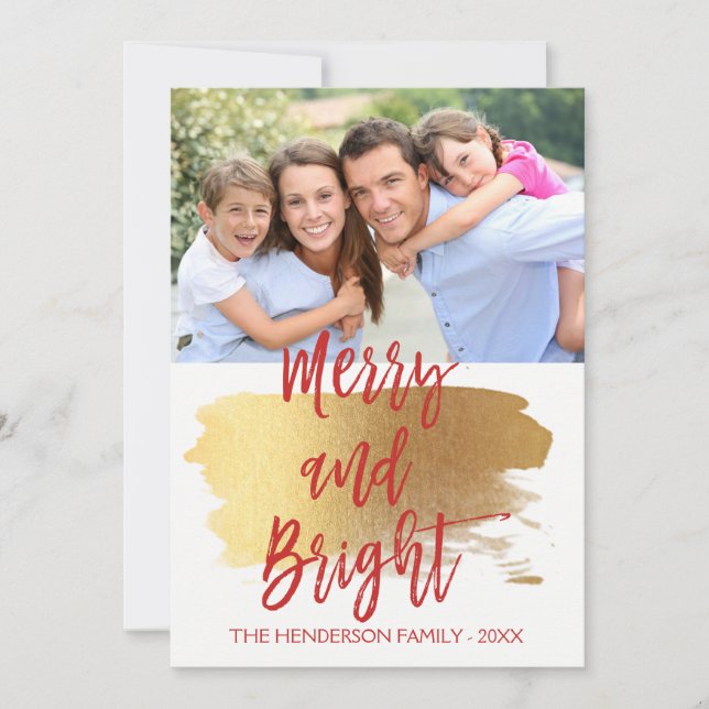Merry and Bright Hand Lettered Script Photo Card (Front)