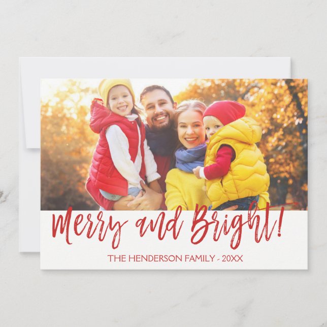 Merry and Bright Hand Lettered Script Photo Card (Front)