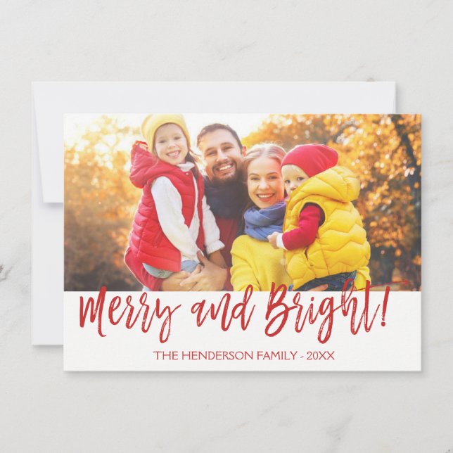 Merry and Bright Hand Lettered Script Photo Card (Front)